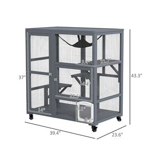 Cuccia per Gatti da Interno Marrone 39 con Tetto Apribile e Ruote, Recinto Rettangolare Solido per Animali Domestici - Criceti, Conigli, Polli, Cani - Product Image 3