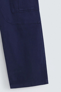 Men's Navy Blue Canvas Cargo <b>Pants</b> High Waist Multiple Pockets Workwear Style Autumn Wear Button Closure - Product Image 4