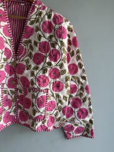<b>Quilted</b> Jacket Women's Floral Embroidered Cotton Spring Full Sleeve Regular Length <b>Single</b> Button Closure gift for her - Product Image 5