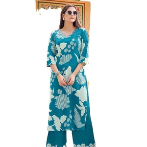 Kurti en rayonne imprimé floral léger à la mode ensemble bureau et collège filles vêtements décontractés - Product Image 1