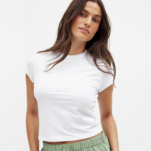 Women's White <b>Baby</b> <b>Tee</b> 100% Cotton Cap Sleeve Plain Top Custom Graphics Print Cropped Boutique Fashion T-shirt For Women 2026 - Product Image 2