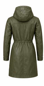 Parka unisexe en cuir véritable |   Noir Olive Vert Kaki |   Fabricant OEM ODM |   Conception de qualité supérieure |   Vêtements en cuir | - Product Image 2