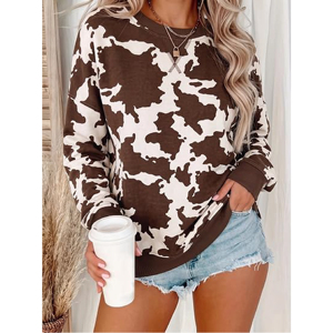 Sudadera de cuello redondo para mujer, OEM personalizado al por mayor, estilo vintage, con estampado de vaca marrón, de ajuste holgado, de forro polar grueso, con diseño abstracto de bovino - Product Image 4