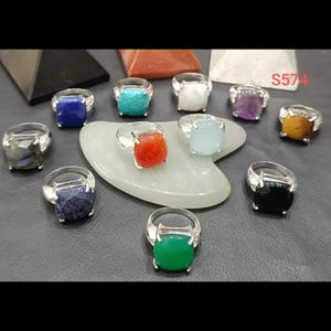 Wholesale Adjustable <b>Statement</b> Fashion <b>Rings</b> Gemstone Brass with Oval Cabochon Stones Healing Stone Jewelry - Product Image 1