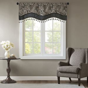 Asta finestra Jacquard Pocket mantovana con perline nere 50x18 "eleganti tende e mantovane - Product Image 1