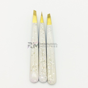 Pince à épiler sourcils RMI en gros, personnalisée, couleur nude scintillante et pointe dorée, ensemble de pinces à épiler - Product Image 1