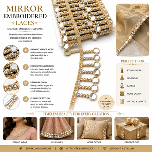 Eco-Friendly Vintage Designer <b>Mirror</b> Work Embroidery Lace Trim with Geometric Pattern for Ethnic Wear Bags Shoes Craft Projects - Product Image 6