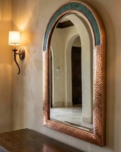 Arched Hammered Copper Mirror, <b>Moroccan</b> Green Patina Wall <b>Decor</b> - Product Image 3