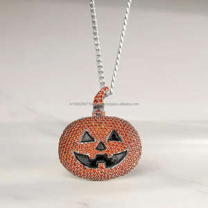 925 colgante de plata esterlina pulida Jack O Lantern Iced Halloween Pumpkin VVS Lab Grown Diamond - Product Image 1