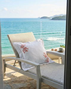 Wholesale Quang Thanh Embroidery Red Coral Design 40cm X 40cm Square Seat <b>Cushion</b> Cover White Linen Hemstitch Removable Washable - Product Image 1