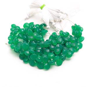 ลูกปัดหินออนิกซ์สีเขียวธรรมชาติแกะสลักทรงเปลือกหอย เจาะรูด้านข้าง ขนาด 9-10 มม. ลูกปัดออนิกซ์สีเขียวแกะสลักด้วยมือ สำหรับทำเครื่องประดับและขายส่ง - Product Image 2