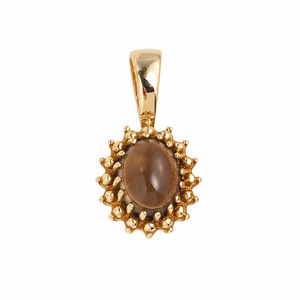 Natural Smoky Quartz Sunburst Pendant Gold Tone Halo <b>Necklace</b> Brown Gemstone Jewelry Handmade Gift for Her Women Elegant Boho UK - Product Image 1