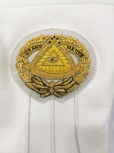 Gants Maçonniques Personnalisés en Cuir Blanc, Broderie Dorée du Symbole, Gants de Régalia pour Officier de Loge Bleue - Product Image 1