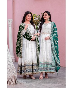 Indian Designer Heavy Faux Georgette With Embroidery Sequence Work With Fancy Latkan Border With Sleeve With Tassels Dress - Product Image 1