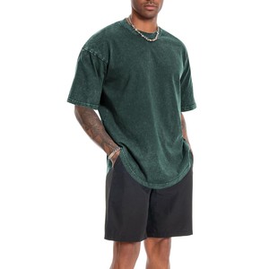 Nouveau T-shirt Homme Oversize Vert Délavé à l'Acide Coupe Longue Manches Courtes Col Rond Uni Style Urbain 100% Coton 2026 ODM OEM - Product Image 3