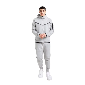 <b>Men's</b> Full Zip Hoodie Tracksuit <b>Skinny</b> Fit <b>Jogger</b> Set Gray Sportswear Casual Workout Outfit - Product Image 1