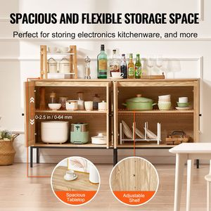 Adjustable Shelves Rattan Storage Cabinet with 4 Magnetic Doors <b>Sideboard</b> Buffet for Hallway Entr <b>Kitchen</b> Cabinets - Product Image 4