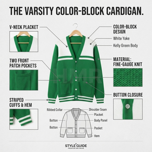 HMR Women Acrylic Sisterhood Sorority Green <b>White</b> Contrast <b>Knitted</b> <b>Cardigan</b> Long Sleeve Casual V-Neck Button Front Regular Fit - Product Image 6