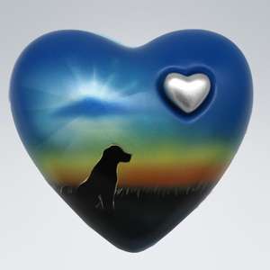 Urna Conmemorativa para Cenizas con Diseño de Corazón y Mini Corazón con Estampado de Perro Rambow, Corazón para Cenizas Funerarias de Metal, Latón/Aluminio - Product Image 1