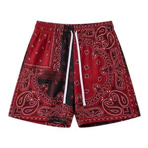 Two Tone Deep <b>Red</b> Bandana Split Panel Fashion Workout Attire Wholesale Sublimation Mesh Shorts - Product Image 1
