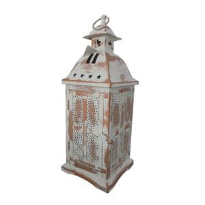 Lanterne en fer forgé faite à la main, de forme ronde, en blanc cassé antique, pour décoration d'intérieur, lanterne porte-bougie faite à la main - Product Image 1