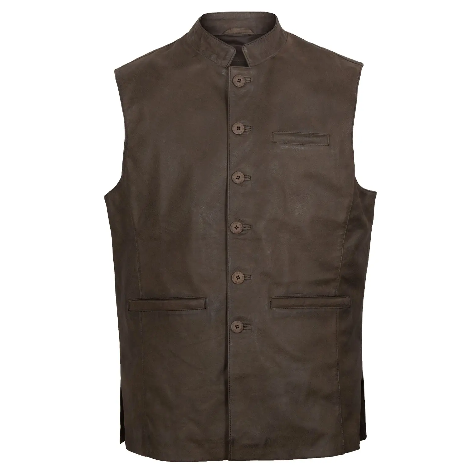 Men's Leather Jerkin Vest Classic Brown Vest with Button Detail and Cotton-Lined Pockets Leather Waistcoats For Men