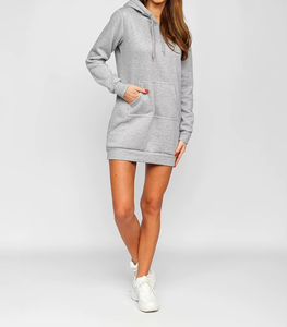 Vestido Sudadera con Capucha para Mujer, Color Gris Sólido, Manga Larga, con Bolsillos, Transpirable, Informal, para Otoño, Corte Regular, 100% Algodón Tejido - Product Image 6