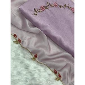 ผ้าไหม rangoli มือ Saree กับเสื้อ unstitched ลาเวนเดอร์ - Product Image 2