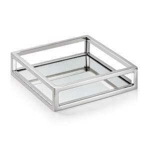 Plateau de service contemporain de luxe avec bordure en acier et fond miroir, élégant pour la décoration de table d'hôtel ou de restaurant - Product Image 4