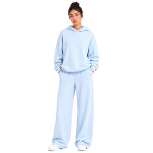 Sweat-shirts oversize pour femmes de couleur unie, pantalons de survêtement à jambes larges, coupe ample, épaules tombantes, logo personnalisé, streetwear décontracté pour l'hiver et l'automne - Product Image 1