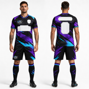 Ensemble complet de maillots et shorts de football en gros, avec impression sérigraphique, tissu anti-transpiration et anti-boulochage, logo personnalisé - Product Image 1