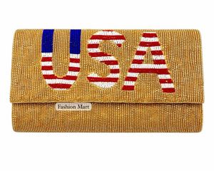 Pochette de soirée artisanale perlée motif cœur drapeau américain pour femme – Sac à main de fête et de mariée - Product Image 6