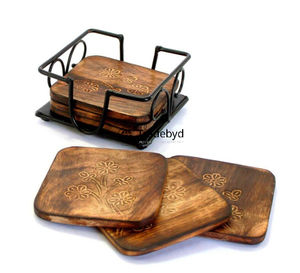 Juego de Posavasos de Madera Premium, Elegantes Posavasos Cuadrados Hechos a Mano (4x4 Pulgadas), Colores y Logotipo Personalizables para el Hogar o Comercios - Product Image 1