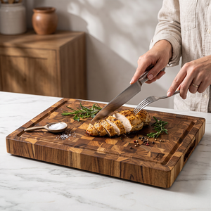 Planche à découper rectangulaire en bois Ha Le avec motif à carreaux, planche de préparation antidérapante pour la découpe de la viande - Product Image 1
