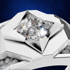 Anillo de Compromiso para Hombre en Oro 9k y Plata de Ley 925 con Baño de Rodio, Diamante Moissanita Corte Princesa y Patrón de Textura Personalizado - Product Image 3