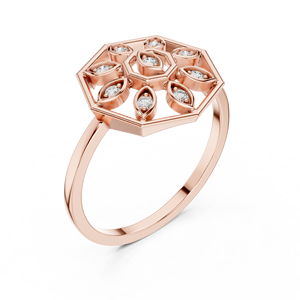 Anillo minimalista con flor de forma redonda y diamante de corte redondo para mujer, banda de oro macizo de 14k, ideal para regalo, compromiso, aniversario, boda. - Product Image 6