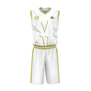 Ensemble d'uniformes de basketball personnalisés en couleur, 100 % polyester, imprimé numérique, sans manches, col en V, taille élastique, vêtements de sport unisexes pour tous - Product Image 3