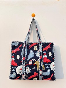 Bolsa de Mano de Algodón Azul Premium con Estampado Animal, Estilo Bohemio, Casual de Verano, con Cierre, para Compras y Viajes, para Mujer - Product Image 1