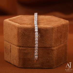 AARVA JEWELS Hiphop Princess Cut Moissanite Tennis <b>Bracelet</b> 925 <b>Silver</b> Rhodium Plated Women's Wedding <b>Bangle</b> 20cm Gold - Product Image 3