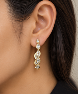 Boucles d'oreilles vintage en diamant de laboratoire taille marquise, monture closée en or 10K/14K/18K et argent 925/935, bijoux de soirée - Product Image 1