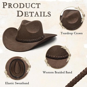 Sombrero de Vaquero de Cuero Marrón a Precio de Fábrica, Estilo Western de Ala Ancha, Vintage, Desgastado, con Banda Trenzada para Adultos, Personalizable - Product Image 4