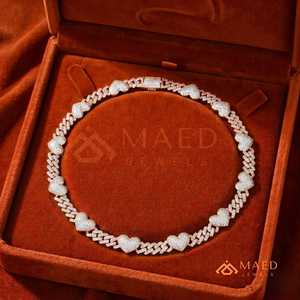 Collar de cadena cubana con eslabones de corazón en oro rosa y moissanita, joyería de lujo para mujeres y hombres, ideal para regalo. - Product Image 4
