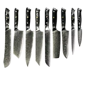 Ensemble de 9 couteaux de chef professionnels en acier Damas avec manche coloré, collection de couteaux de cuisine, vente en gros, fabrication OEM - Product Image 1