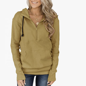 Jersey informal de punto liso de manga larga con capucha y cremallera para mujer, sudaderas de invierno con bolsillo para la temporada de otoño, antibolitas - Product Image 3