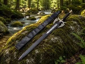 Réplique de sabre fantaisie artisanal avec poignée ornée en argent et or, lame noire à pointe de lance, couteau de collection à l'effigie d'un design historique - Product Image 2