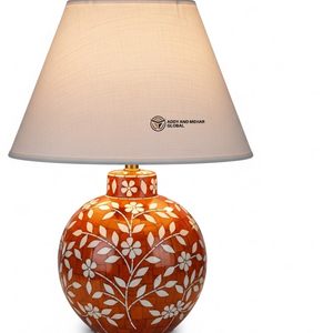 Lampe de table en incrustation d'orange de qualité supérieure |   Lampe de chevet design avec base à motif floral - Product Image 4
