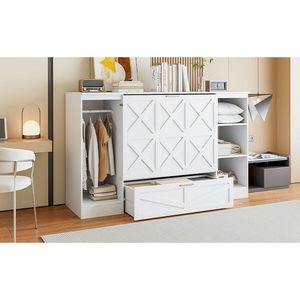 Lit Murphy double blanc avec étagères pratiques au chevet et armoire intégrée - Product Image 6