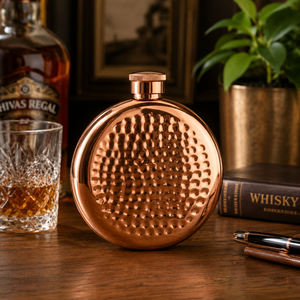 Handmade Hammered <b>Copper</b> Hip Flask, Round Pocket Flask with <b>Screw</b> Cap, Luxury Metal Gifts for Men, Wholesale OEM Custom Bulk! - Product Image 2