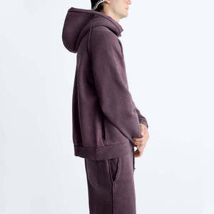 Men's Oversized Pullover Crew Neck <b>Purple</b> Tracksuits Customized Spring Autumn Acid Washed Hoodie & Pants Set - Product Image 4