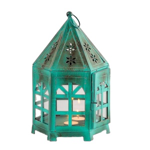 Rustic Green Best Selling Custom Hut Shaped Metal Glass <b>Lantern</b> for Home Moroccan <b>Candle</b> <b>Lantern</b> <b>Candle</b> Holder - Product Image 1